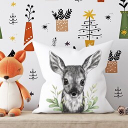 Woodland Cushion , Animals Nursery Baby Decor Theme Forest - Bear Hedgehog - thumbnail 3