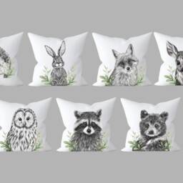 Woodland Cushion , Animals Nursery Baby Decor Theme Forest - Bear Hedgehog - thumbnail 2