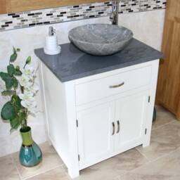 Bathroom Vanity White Painted Wash Stand Grey Quartz Marble Stone Basin 502Pgqsbc - thumbnail 3