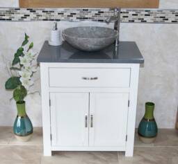 Bathroom Vanity White Painted Wash Stand Grey Quartz Marble Stone Basin 502Pgqsbc - thumbnail 1