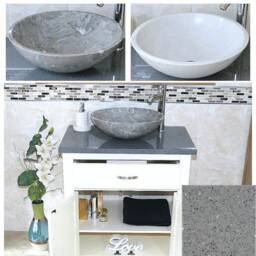 Bathroom Vanity White Painted Wash Stand Grey Quartz Marble Stone Basin 502Pgqsbc - thumbnail 2
