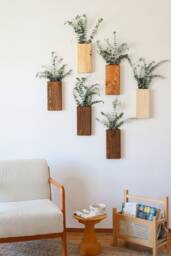 Pine Wood Wall Planter Pocket Rustic Vertical Garden Decor - thumbnail 1