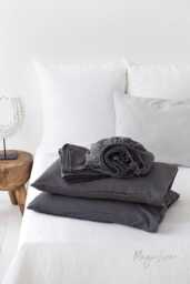Charcoal Grey Linen Sheet Set - Dark Stonewashed Bedding Breathable Flat Sheet, Fitted Pillowcases Pure Oeko-Tex Certified - thumbnail 1