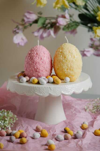 Carved Flower Easter Egg Candle Handmade Soy Wax Decor - image 1