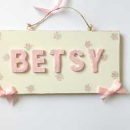 Pink Rose Floral Name Plaque Shabby Chic Bedroom Door Sign Decor Personalised Children Girls Gift - thumbnail 2
