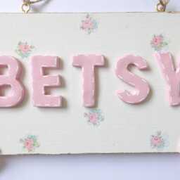 Pink Rose Floral Name Plaque Shabby Chic Bedroom Door Sign Decor Personalised Children Girls Gift - thumbnail 3