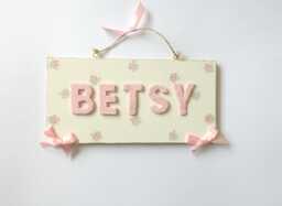Pink Rose Floral Name Plaque Shabby Chic Bedroom Door Sign Decor Personalised Children Girls Gift - thumbnail 1