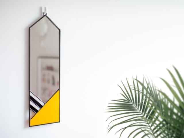 stained Glass Wall Mirror Mid-Century Modern Yellow & Black Decor - image 1