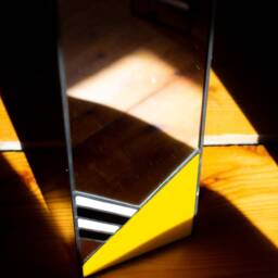 stained Glass Wall Mirror Mid-Century Modern Yellow & Black Decor - thumbnail 3