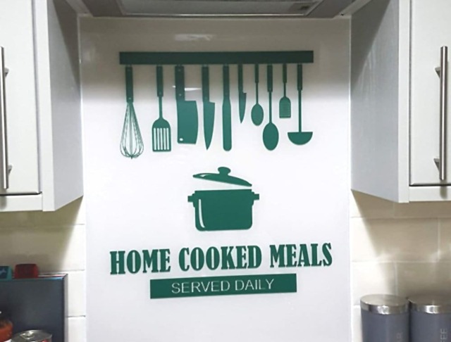Home Cooked Meals Served Daily Kitchen Wall Sticker Quote, Stickers, Decals, Decor, Utensil Art - image 1