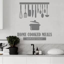 Home Cooked Meals Served Daily Kitchen Wall Sticker Quote, Stickers, Decals, Decor, Utensil Art - thumbnail 2