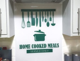 Home Cooked Meals Served Daily Kitchen Wall Sticker Quote, Stickers, Decals, Decor, Utensil Art - thumbnail 1