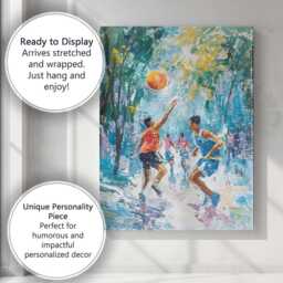 Impressionist Basketball Game Outdoor Court Sporting Art Canvas Wall Print Decor Picture Ready To Hang - thumbnail 3