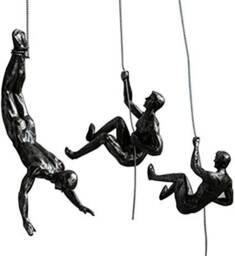 Large Bronze Colour Bungee Jumping Man Hanging On Wire Ornament Figure Diver Climber Wall Statues Rock Buddy - thumbnail 3