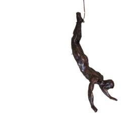 Large Bronze Colour Bungee Jumping Man Hanging On Wire Ornament Figure Diver Climber Wall Statues Rock Buddy - thumbnail 2