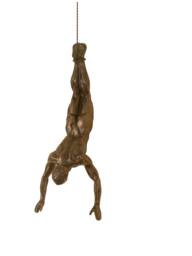 Large Bronze Colour Bungee Jumping Man Hanging On Wire Ornament Figure Diver Climber Wall Statues Rock Buddy - thumbnail 1