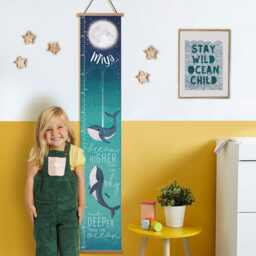 Personalised Whales Dream Deeper Than The Ocean Canvas Height Growth Chart, Kid's Wall Hanging, Sea Life Nursery Decor in Feet, cm's - thumbnail 1