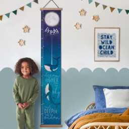Personalised Whales Dream Deeper Than The Ocean Canvas Height Growth Chart, Kid's Wall Hanging, Sea Life Nursery Decor in Feet, cm's - thumbnail 2
