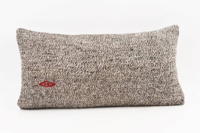Turkish Kilim Lumbar Pillow Cover Handmade Wool Cushion - 12x24 - image 1