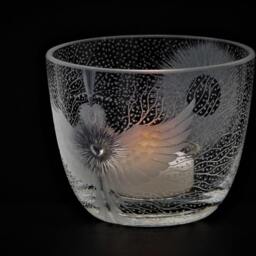 Lantern Candle Holder Angel & Sun Deep Cut Engraving Mouth Blown Hand Engraved - thumbnail 2