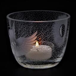 Lantern Candle Holder Angel & Sun Deep Cut Engraving Mouth Blown Hand Engraved - thumbnail 3
