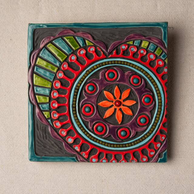Full Heart Mounted Handmade Tile, Ceramic & Mosaic Wall Art, 8 Inch - Made To Order - image 1