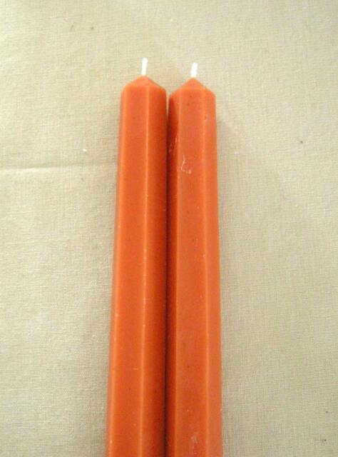 Pair Beeswax Hexagonal Orange Colored Taper Candles Hand Crafted By The Beekeeper - image 1