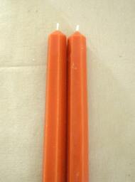 Pair Beeswax Hexagonal Orange Colored Taper Candles Hand Crafted By The Beekeeper - thumbnail 1