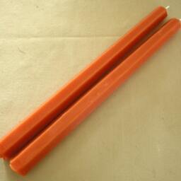 Pair Beeswax Hexagonal Orange Colored Taper Candles Hand Crafted By The Beekeeper - thumbnail 2
