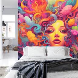 Psychedelic Female Face Wall Mural, Colorful Ai-Generated Art, Peel & Stick Wallpaper - thumbnail 3