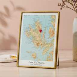 Personalised Vintage Map Picture - Hand Stitched Heart Anniversary Gift - thumbnail 2