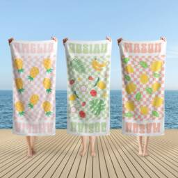 Fruits Style Personalized Beach Towel, Name Bath Custom Towel With Name, Outside Birthday Vacation Gift Pool Parties Towels - thumbnail 1