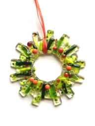 Fused Glass Christmas Wreath Tree Decoration Window Ornament Hanging Gift Xmas Present - thumbnail 1