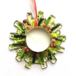 Fused Glass Christmas Wreath Tree Decoration Window Ornament Hanging Gift Xmas Present - thumbnail 4