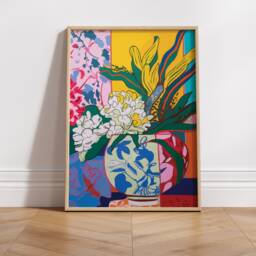 White Flower Abstract Art Poster - Unique Painting For Teen Girl Room Decor - thumbnail 1
