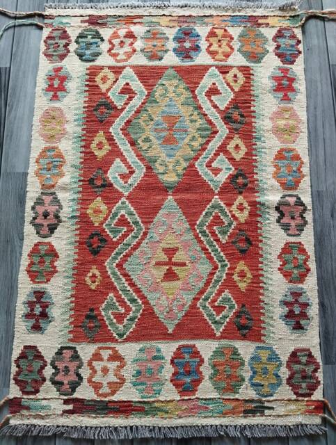 Heritage Collection Rug, Handmade Artisan Afghan Turkish Navajo Multicolour Kilim Rug 124x82 cm - image 1