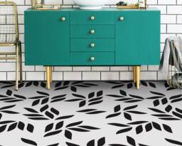 Simple Tea Leaves Vinyl Flooring, White Retro Floor Cover, Black Easy To Clean Plant Sheet Floor, Nursery Flooring - thumbnail 1