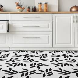 Simple Tea Leaves Vinyl Flooring, White Retro Floor Cover, Black Easy To Clean Plant Sheet Floor, Nursery Flooring - thumbnail 3