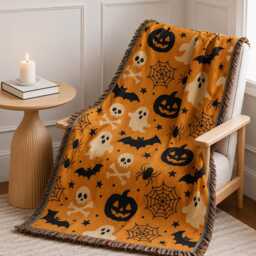 Spooky Halloween Throw Blanket, Ghost Pumpkin Woven Home Decor, Fall Cozy Trick Or Treat Gift - thumbnail 3