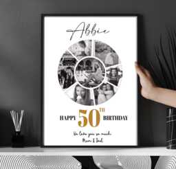 Personalised 50Th Birthday Photo Collage Print, Custom Wall Art, Milestone Gift, Art Gift