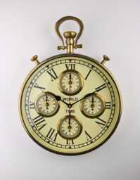 Vintage World Time Wall Clock - Decorative Roman Numeral With Multiple Zones