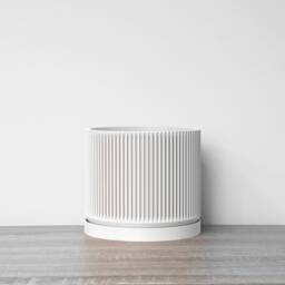 "Mid-Century Modern Planter With Drainage & Saucer in White, Unique 3D-Printed Plant Pot, Sizes 4"" 5"" 6"" 7"" 8" - thumbnail 3