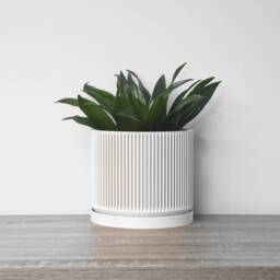 "Mid-Century Modern Planter With Drainage & Saucer in White, Unique 3D-Printed Plant Pot, Sizes 4"" 5"" 6"" 7"" 8" - thumbnail 2
