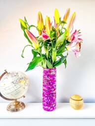 Hand-Painted Bright Pink Glass Vase Tall Floral Vase, Unique Home Decor - thumbnail 1