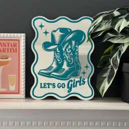 Let's Go Girls Mirror, Printed Mirrors, Vinyl Decal Cowgirl Western Dopamine Decor, Cowboy Boots Wavy Edge Mirror - thumbnail 1