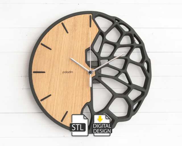 "Futuristic Organic Wall Clock, Original Digital Design - Stl For 3D Printing, Combined With Laser Cut Oak, Diy Project, ""Kletka 3.1" - image 1