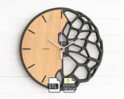 "Futuristic Organic Wall Clock, Original Digital Design - Stl For 3D Printing, Combined With Laser Cut Oak, Diy Project, ""Kletka 3.1" - thumbnail 1