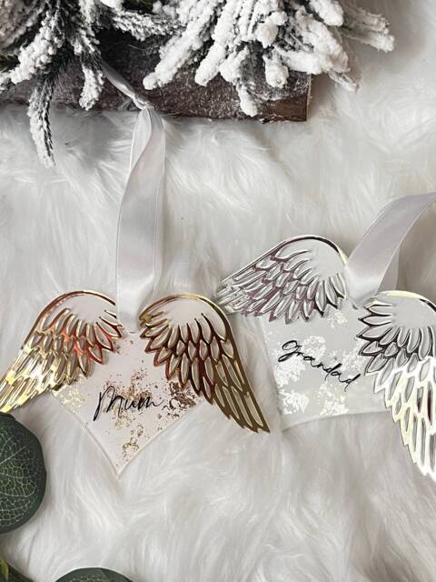 Personalized Memorial Angel Wing Ornament Acrylic Christmas Bauble - image 1
