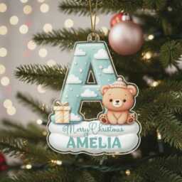Personalised Christmas Ornament - Custom Name & Initial Acrylic Decoration With Polar Bear, Cute Kids Gift Keepsake For Boys & Girls 2025 - thumbnail 4