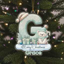 Personalised Christmas Ornament - Custom Name & Initial Acrylic Decoration With Polar Bear, Cute Kids Gift Keepsake For Boys & Girls 2025